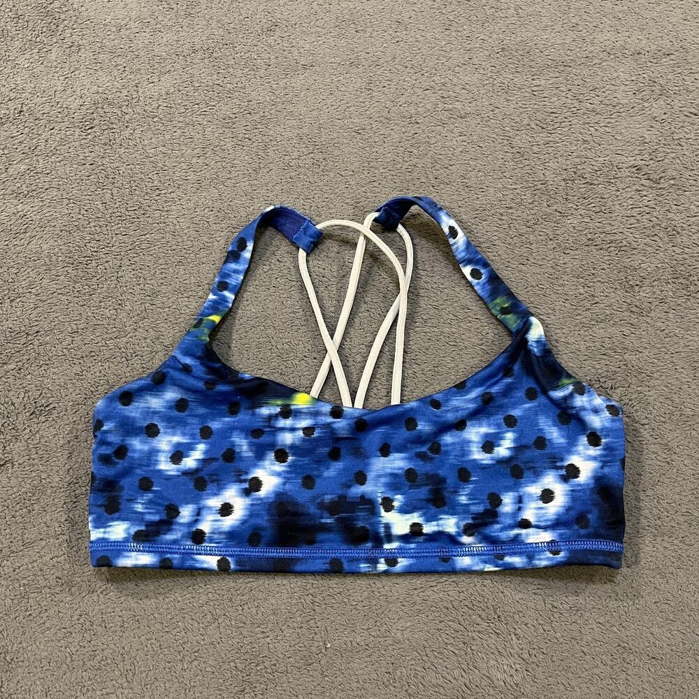 Lululemon Free To Be Wild Blue Tie Dye Polka Dot Strappy Sports Bra Women's Sz 6